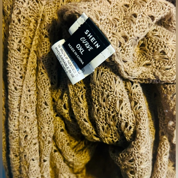 SHEIN LUNE Plus Pointelle Knit Drop Shoulder Sweater Dress, tan, size 0XL - Picture 5 of 8